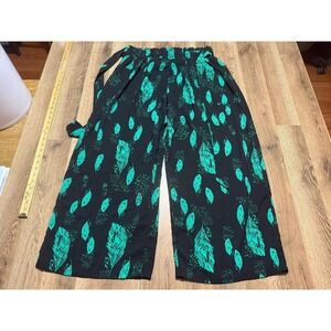 Cueply Pants Women's Size 2X Green Black Pull On Elastic Waist Tie Stretch